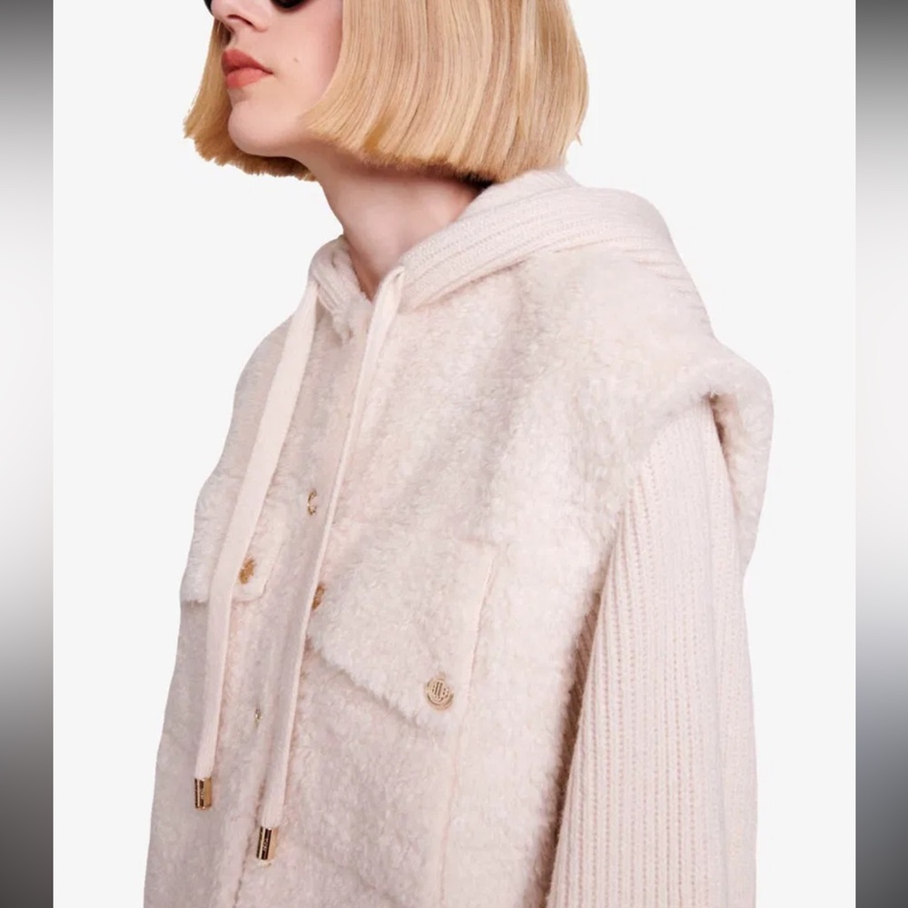 Maje Knit Panelled Teddy Vest Sweater Jacket - Picture 4 of 9